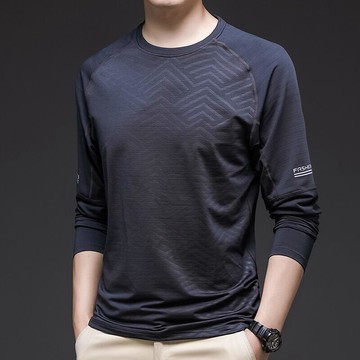 長袖t恤男春秋冰絲中青年男士打底圓領休閒運動防曬夏裝