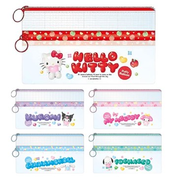 小禮堂 Sanrio 三麗鷗 PVC雙拉鍊透明筆袋 (姓名愛心款)Kitty 美樂蒂 帕恰狗