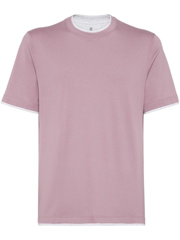 Brunello Cucinelli - contrast-trim cotton T-shirt - men - Cotton - 4XL - Purple