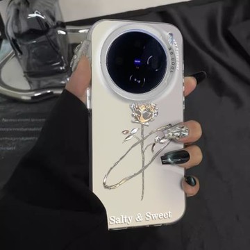 高級感銀色玫瑰適用vivox300p手機殼x200女神x90s潮FINDX9小眾輕奢X80創意X100SPRO氣質s18個性s17超火硅膠X8
