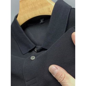 2025新款男士短T恤夏季翻領POLO衫休閑商務男裝簡約純色大碼上衣