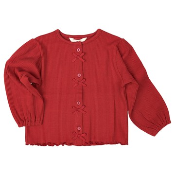 akachan honpo - 開襟外套-羅紋抽針針織布-紅色