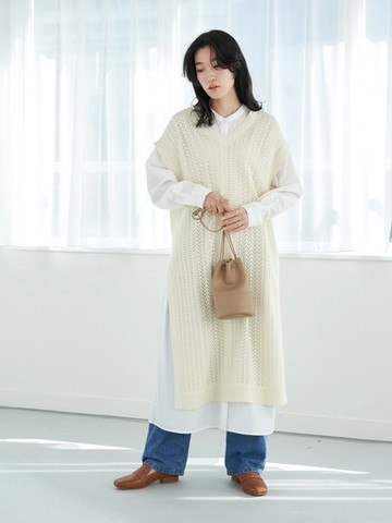 【SET TIEM】鏤空V領開衩針織洋裝+襯衫式長袖開襟洋裝(1N21L0H0240) - earth music&ecology