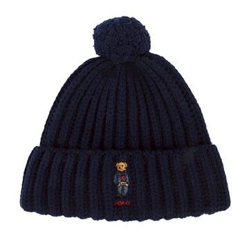 POLO Ralph Lauren牛仔熊毛球羊毛混紡針織毛帽(海軍藍)780982-433｜GoBrand購名牌