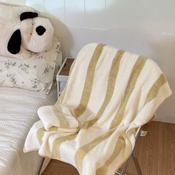 FANCY LIFE 珊瑚絨毛巾 卡其白條紋 柔軟吸水 親膚舒適 居家旅行必備  2條