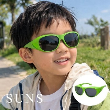 【SUNS】兒童偏光墨鏡(可套鏡) 全包覆式墨鏡 亮彩綠 可套近視眼鏡/抗UV/防眩光