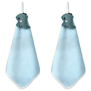 可愛恐龍造型珊瑚絨擦手巾2入組 柔軟吸水速乾 浴室廚房掛式  恐龍藍色  1組