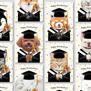 【畢業學士服款】動物插畫卡片_溫馨手繪/乾燥花/畢業禮物/畢業季
