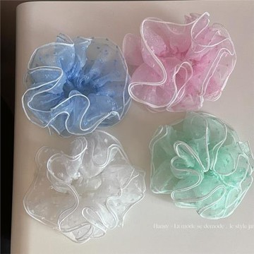 韓系多層蕾絲大腸發圈女高級感刺繡波點發繩頭花扎頭發大腸圈頭繩