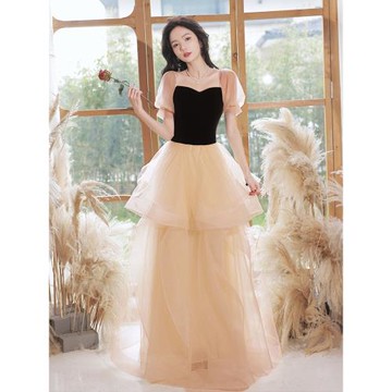 藝考晚禮服2025新款香檳色輕奢小眾高端主持人禮服裙女高級成人禮