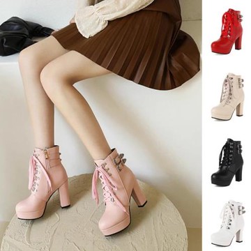 Sp house 甜美自信繫帶粗超高跟馬丁短靴(5色可選)