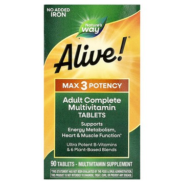 Nature's Way, Alive! Max3 優效多維生素，不添加鐵，90 片