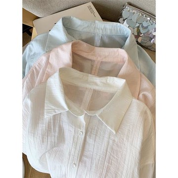 拉夏貝爾白色防曬襯衫女夏季2026年新款蝴蝶鏤空寬松罩衫外套上衣