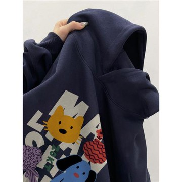 重磅純棉美式復古潮牌連帽衛衣男女秋冬薄款加厚oversize寬松外套