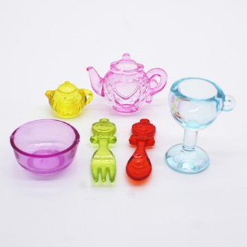 透明亞克力水晶迷你湯勺叉子碗酒杯茶壺寶石小孩子兒童過家家餐具