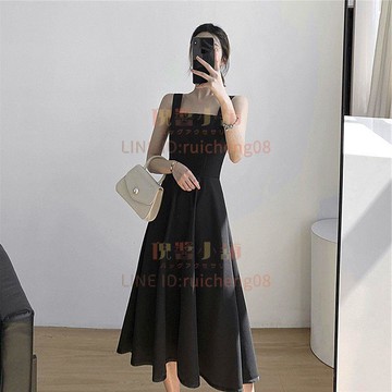 吊帶洋裝細肩帶打底連衣裙內搭收腰顯瘦赫本風復古小黑裙禮服女打底新款【倪醬】