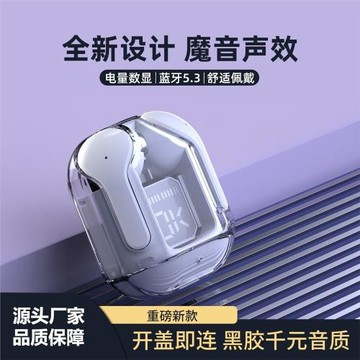 高顏值透明水晶機甲朋克數顯藍牙耳機入耳超長續航立體音樂重低音