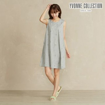 YVONNE 以旺傢飾 長頸鹿印花無袖洋裝-迷霧灰