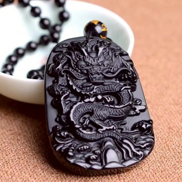 開光 天然黑曜石龍牌吊墜 黑曜石磨砂龍牌掛墜 站立龍牌墜掛件