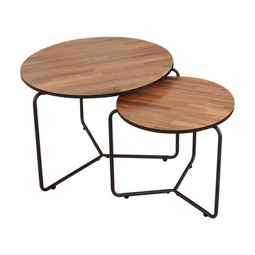 Homelike 喜家居圓形大小茶几組(2色可選)(2217)柚木紋