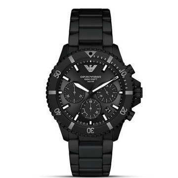 EMPORIO ARMANI 亞曼尼 時尚黑魂世界探險家 三眼太陽能計時手錶 男錶-贈高檔6入收藏盒(AR11784)43mm