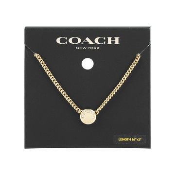COACH Logo 刻印及水鑽鉚釘造型項鍊(金色)