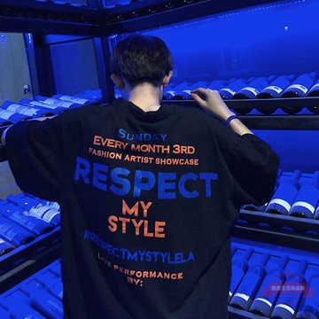 夏季原宿風韓版五分袖t恤男學生港風寬鬆半截袖男生潮流短袖體恤