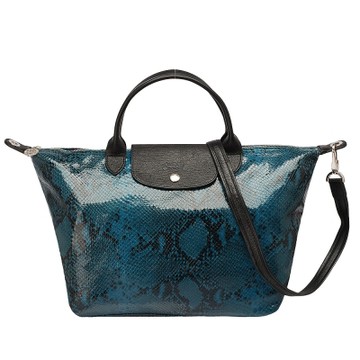 LONGCHAMP LE PLIAGE PYTHON蟒蛇蚊短把手提/斜背包(大-西洋杉藍)