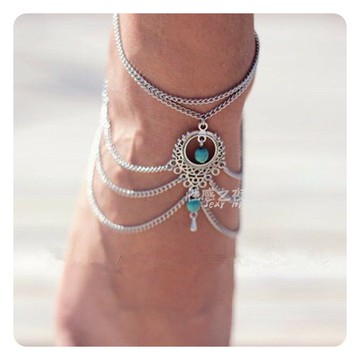 復古民族風~松石水滴腳鏈《H932》