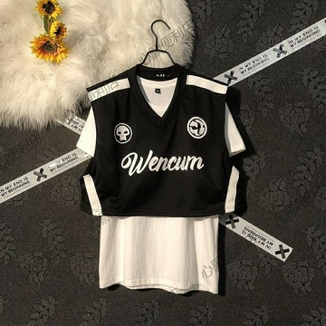 原創國潮牌美式復古ins短款上衣背心夏季外搭V領棒球墊肩男女馬甲