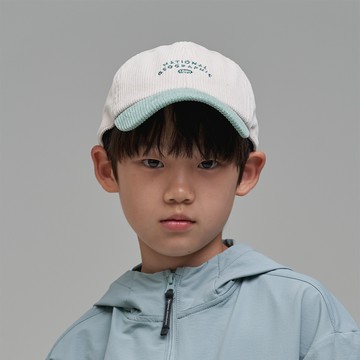 兒童 燈芯絨 拼色 棒球帽 - 米白色