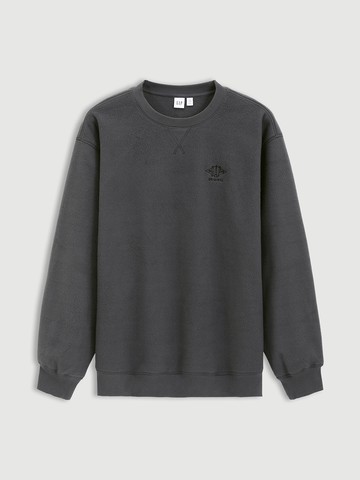 男裝 Logo刺繡刷毛圓領大學T-灰色