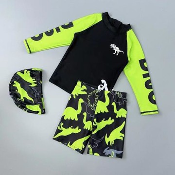 Amber 兒童泳衣長袖平角男童分體防曬上衣泳褲中大童潛水服青少年