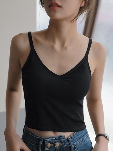 純棉V領吊帶短款內搭女夏帶胸墊美背內衣打底外穿小背心露臍上衣
