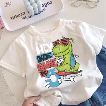 Healthy baby 男童100%純棉短袖T恤韓版卡通新款夏季兒童白色寬鬆印花打底 男童大學T恤 男童短袖 男童T恤