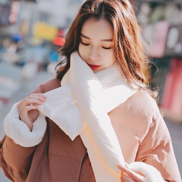 沛錦交叉長款圍脖女冬季加厚柔軟保暖太空充氣絨滑雪圍巾韓版學生1入