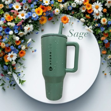 質感鼠尾草❤︎ HydroJug Travel 不鏽鋼吸管手提隨行杯冰壩杯｜真空保溫、防漏設計、附吸管、可洗碗機｜SAGE/40oz