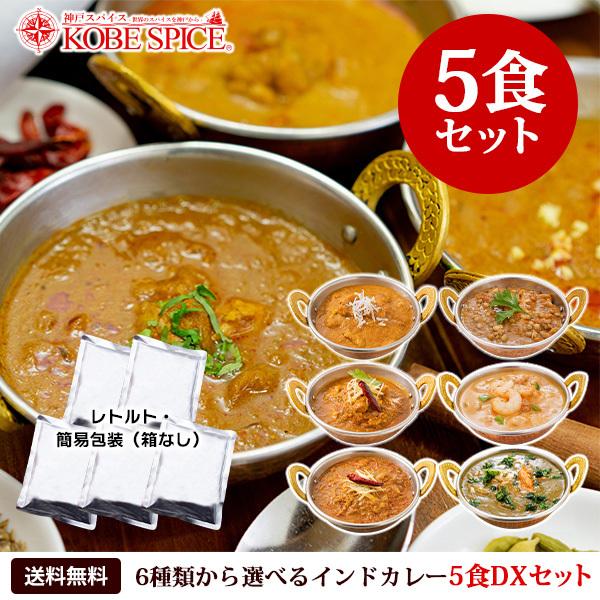 レトルトカレー 6種類から選べる インドカレー5食DXセット 180g×5品 簡易包装