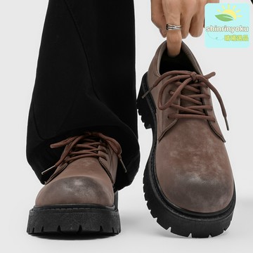 【復古厚底增高】德比鞋 馬丁靴 工裝鞋 男鞋 秋季新款 翻毛皮 低幫透氣 耐磨防滑 日常通勤穿搭