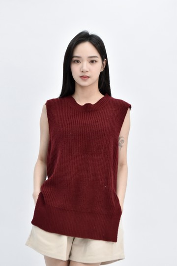 (S) 【德馨私服】針織無袖紅色上衣