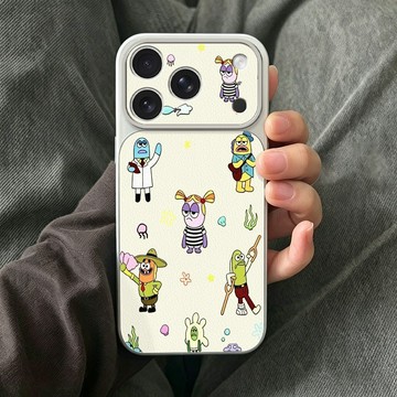 海绵宝宝 皮紋 金屬漆 小羊皮 蘋果iphone 17 16 15 14 13 12 11 pro max手機殼 防摔