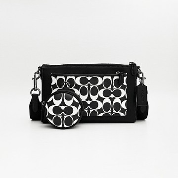 美國百分百【全新真品】COACH 皮包 CP192 二合一 斜背包 側背包 皮革 專櫃精品 logo印花 黑色 CT99 女神手袋