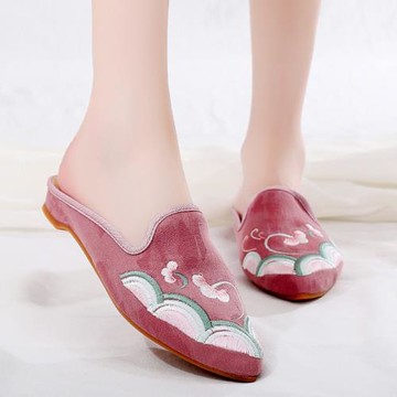 提花棉拖鞋老北京布鞋漢服女鞋夏季中國風繡花鞋尖頭女涼鞋防滑