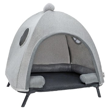 Ni Pet 寵物帳篷行軍床 灰色 100%聚酯纖維 透氣網布 懸空設計  M(62 x 47 x 71cm)  1個