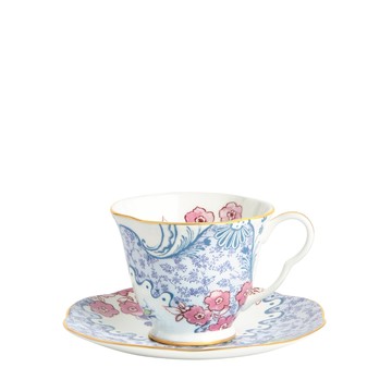 Wedgwood 彩蝶戀花寬口花茶杯碟210ml 粉