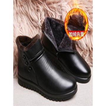 媽媽鞋棉鞋女冬季真皮軟底舒適防滑老人短靴加絨保暖中老年皮鞋