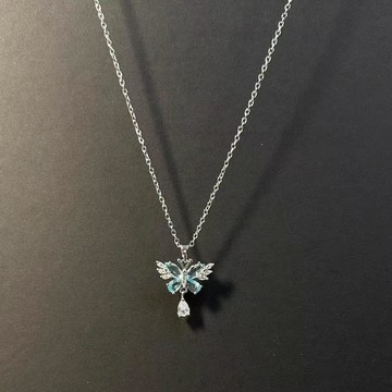古着 冰粉蝴蝶 項鍊 女 時尚 百搭 少女心 鋯石 項鍊 閨蜜 情侶 吊墜