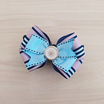 粉藍條紋蝴蝶結雙層香蕉夾