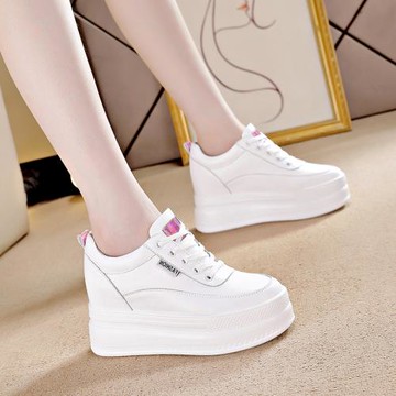 百搭輕便內增高女鞋增高真皮春秋單鞋小個子松糕鞋厚底小白鞋透氣