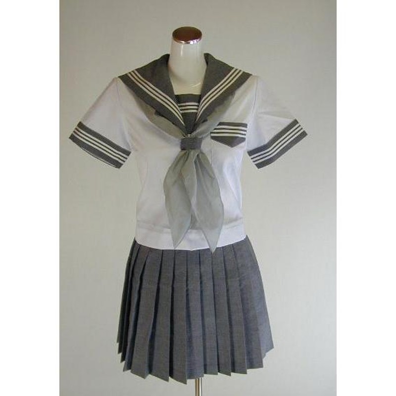 夏NEWグレー セーラー服 上下セット (半袖 学校制服 学販 スクール オリジナル スカーフ付、スカート丈40cm) | LINEショッピング